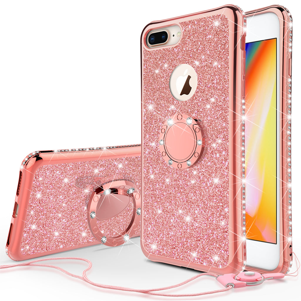 apple iphone 7 glitter bling fashion 3 in 1 case - rose gold - www.coverlabusa.com