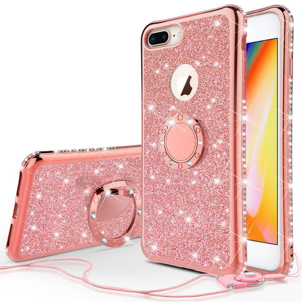 apple iphone 7 glitter bling fashion 3 in 1 case - rose gold - www.coverlabusa.com