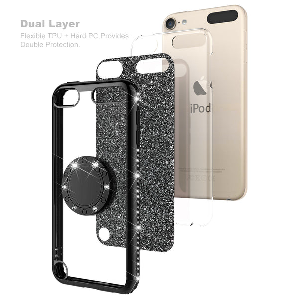 apple ipod touch 5 glitter bling fashion 3 in 1 case - black - www.coverlabusa.com
