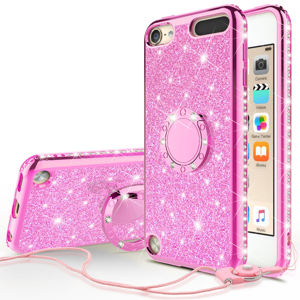 apple ipod touch 5 glitter bling fashion 3 in 1 case - hot pink - www.coverlabusa.com