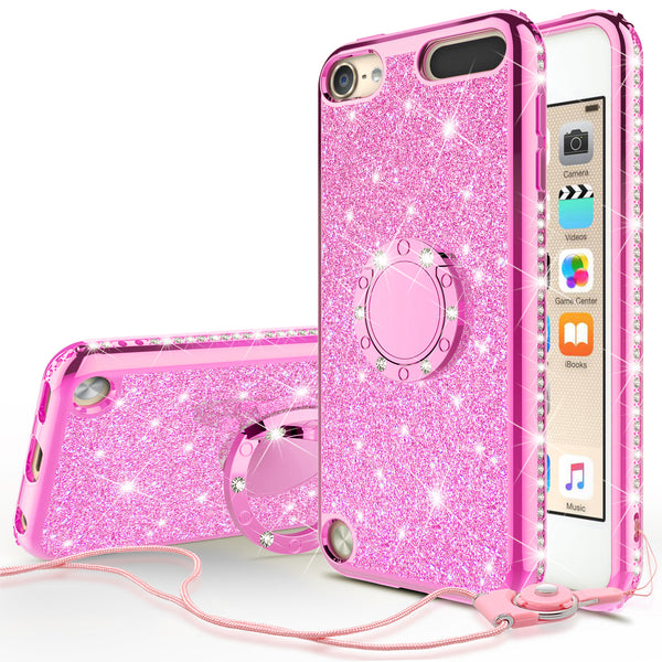 apple ipod touch 5 glitter bling fashion 3 in 1 case - hot pink - www.coverlabusa.com