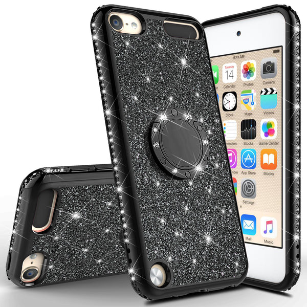 apple ipod touch 5 glitter bling fashion 3 in 1 case - black - www.coverlabusa.com
