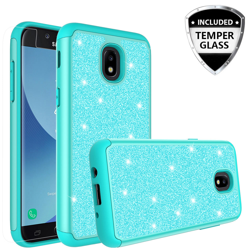 Samsung Galaxy J3 (2018) Glitter Hybrid Case - Teal - www.coverlabusa.com