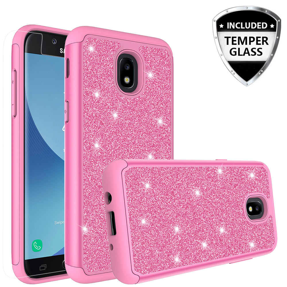 Samsung Galaxy J3 (2018) Glitter Hybrid Case - Hot Pink - www.coverlabusa.com