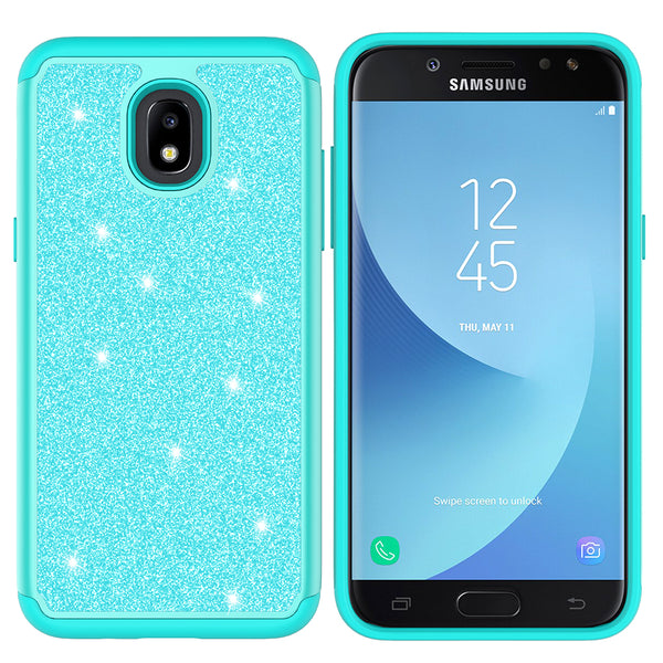Samsung Galaxy J3 (2018) Glitter Hybrid Case - Teal - www.coverlabusa.com