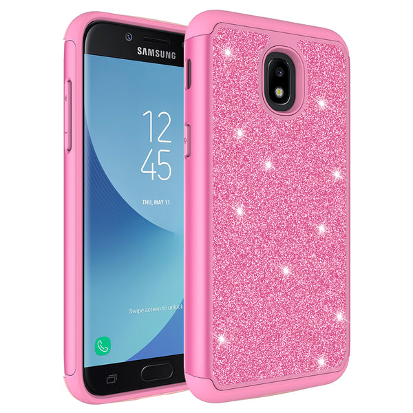 Samsung Galaxy J3 (2018) Glitter Hybrid Case - Hot Pink - www.coverlabusa.com