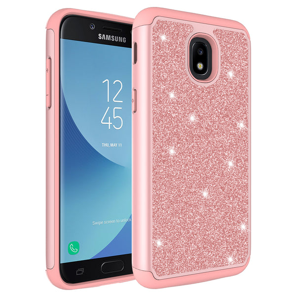 Samsung Galaxy J3 (2018) Glitter Hybrid Case - Rose Gold - www.coverlabusa.com