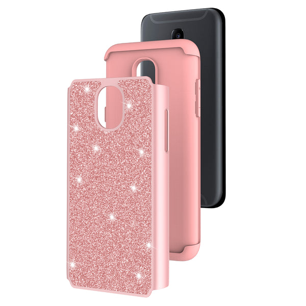 Samsung Galaxy J3 (2018) Glitter Hybrid Case - Rose Gold - www.coverlabusa.com