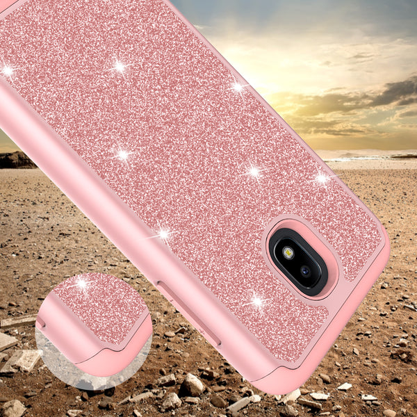 Samsung Galaxy J3 (2018) Glitter Hybrid Case - Rose Gold - www.coverlabusa.com