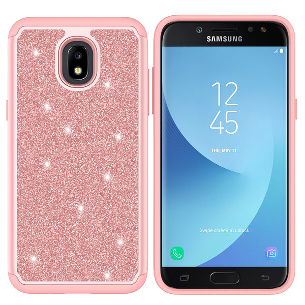 Samsung Galaxy J3 (2018) Glitter Hybrid Case - Rose Gold - www.coverlabusa.com