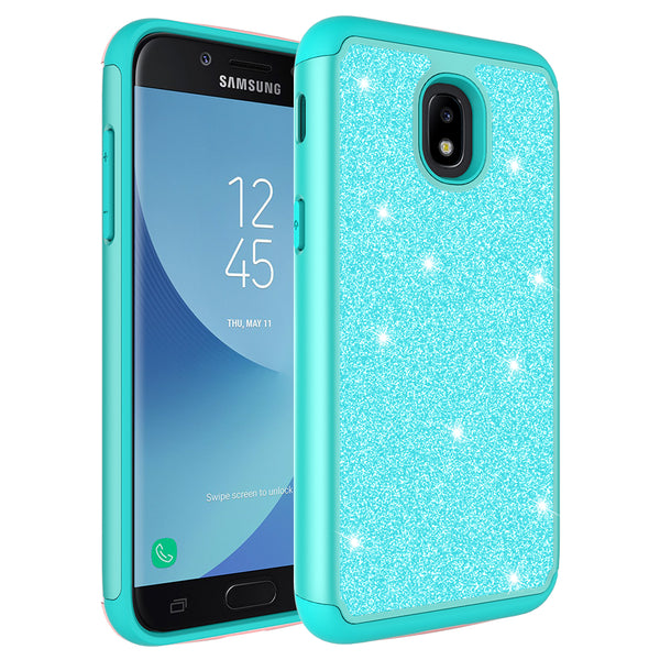 Samsung Galaxy J3 (2018) Glitter Hybrid Case - Teal - www.coverlabusa.com