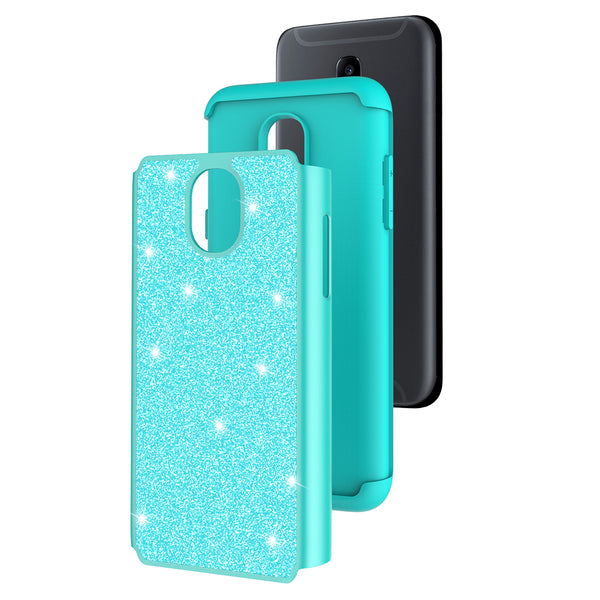 Samsung Galaxy J3 (2018) Glitter Hybrid Case - Teal - www.coverlabusa.com