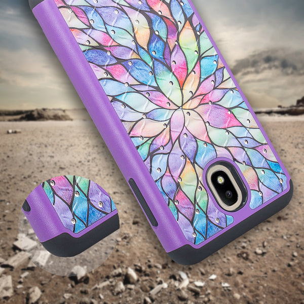 samsung galaxy j3 (2018) case crystal rhinestone - rainbow flower - www.coverlabusa.com