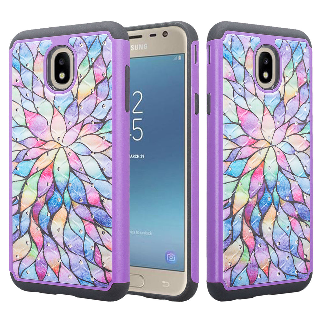 samsung galaxy j3 (2018) case crystal rhinestone - rainbow flower - www.coverlabusa.com