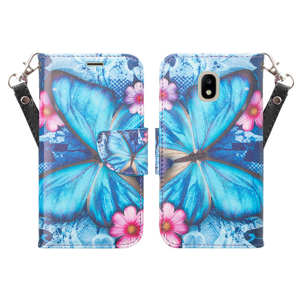 Samsung Galaxy J3 (2018) Wallet Case - blue butterfly - www.coverlabusa.com
