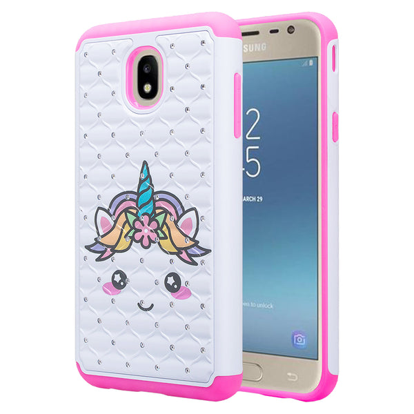 samsung galaxy j3 (2018) case crystal rhinestone - white unicorn - www.coverlabusa.com