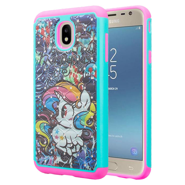 samsung galaxy j3 (2018) case crystal rhinestone - rainbow unicorn - www.coverlabusa.com