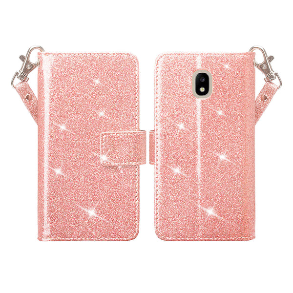 Samsung Galaxy J3(2018) glitter wallet case - rose gold - www.coverlabusa.com