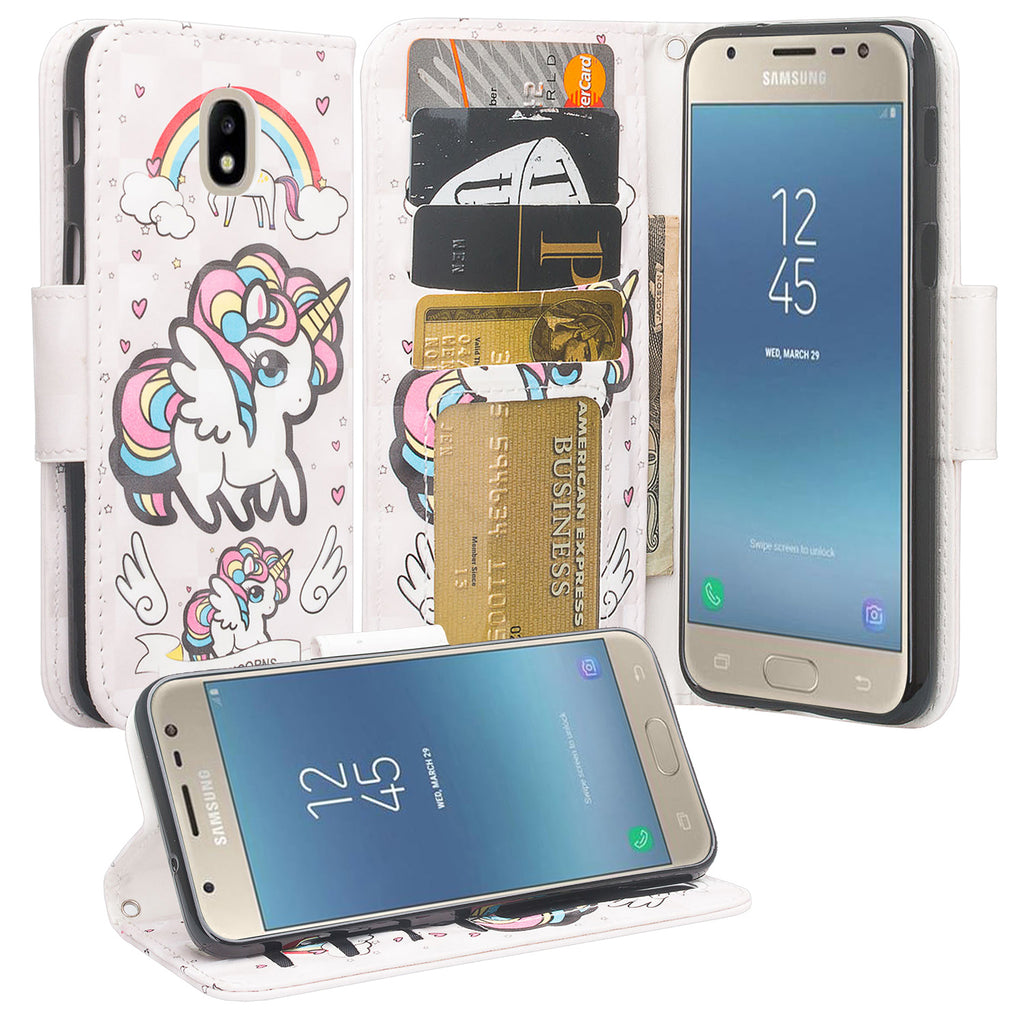 Samsung Galaxy J3 (2018) Wallet Case -white unicorn 2 - www.coverlabusa.com