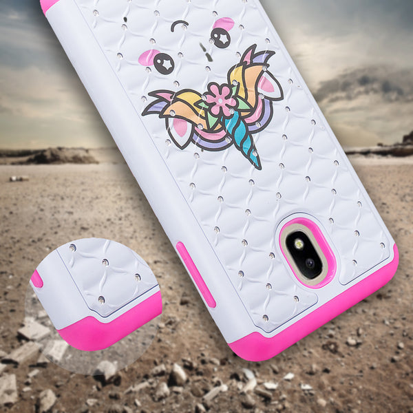 samsung galaxy j3 (2018) case crystal rhinestone - white unicorn - www.coverlabusa.com