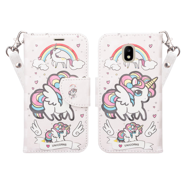 Samsung Galaxy J3 (2018) Wallet Case -white unicorn 2 - www.coverlabusa.com