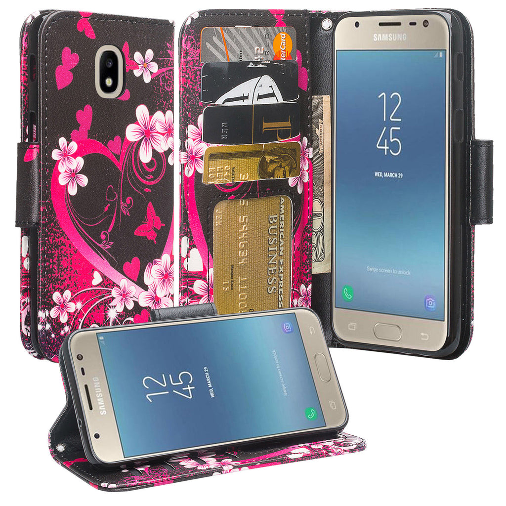 Samsung Galaxy J3 (2018) Wallet Case - heart butterflies - www.coverlabusa.com