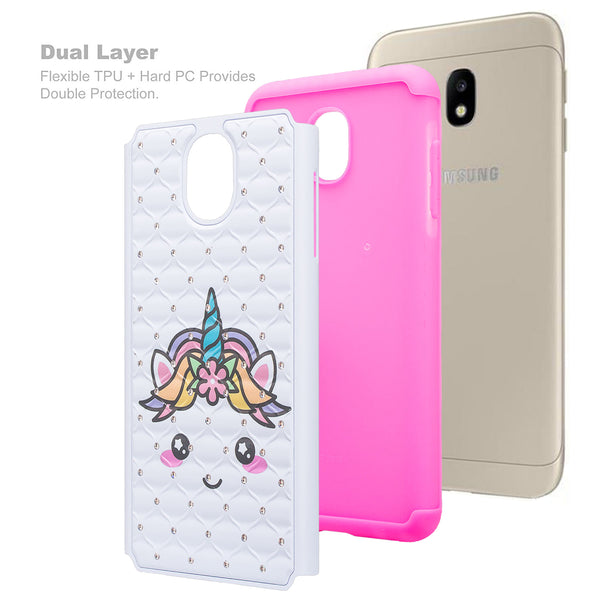 samsung galaxy j3 (2018) case crystal rhinestone - white unicorn - www.coverlabusa.com