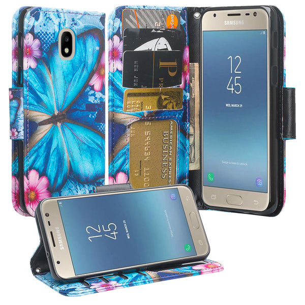 Samsung Galaxy J3 (2018) Wallet Case - blue butterfly - www.coverlabusa.com