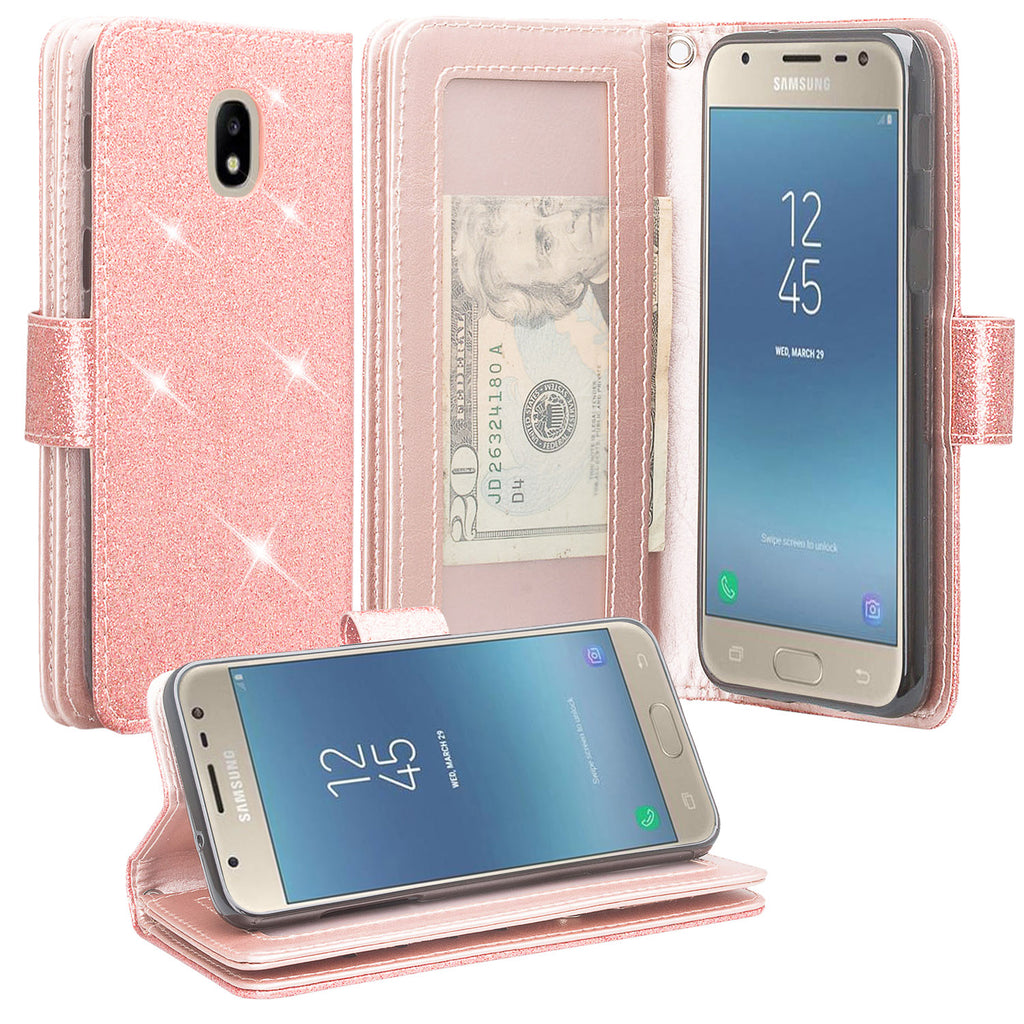 Samsung Galaxy J3(2018) glitter wallet case - rose gold - www.coverlabusa.com