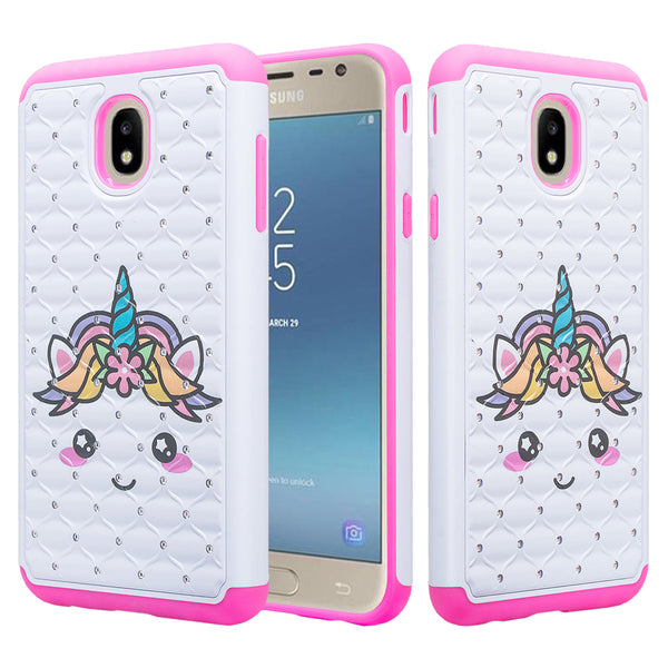 samsung galaxy j3 (2018) case crystal rhinestone - white unicorn - www.coverlabusa.com
