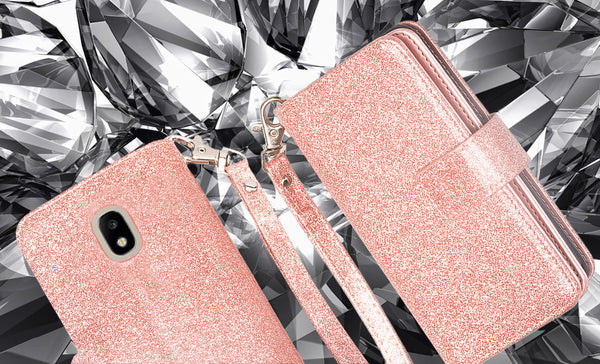 Samsung Galaxy J3(2018) glitter wallet case - rose gold - www.coverlabusa.com