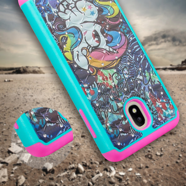 samsung galaxy j3 (2018) case crystal rhinestone - rainbow unicorn - www.coverlabusa.com
