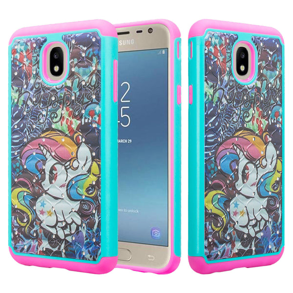 samsung galaxy j3 (2018) case crystal rhinestone - rainbow unicorn - www.coverlabusa.com
