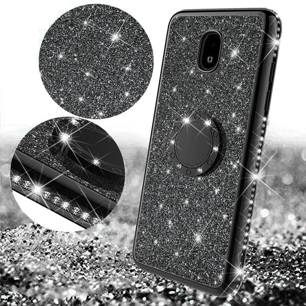 samsung galaxy j3 (2018) glitter bling fashion case - black - www.coverlabusa.com