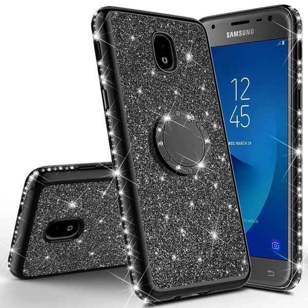 samsung galaxy j3 (2018) glitter bling fashion case - black - www.coverlabusa.com