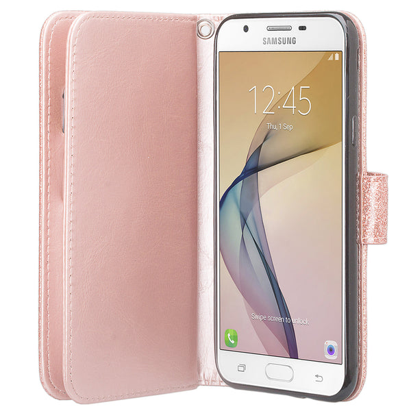 Samsung Galaxy J7V / J7 Perx / J7 Sky Pro / J7 (2017) Glitter Wallet Case - Rose Gold - www.coverlabusa.com