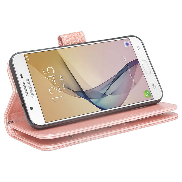 Samsung Galaxy J7V / J7 Perx / J7 Sky Pro / J7 (2017) Glitter Wallet Case - Rose Gold - www.coverlabusa.com