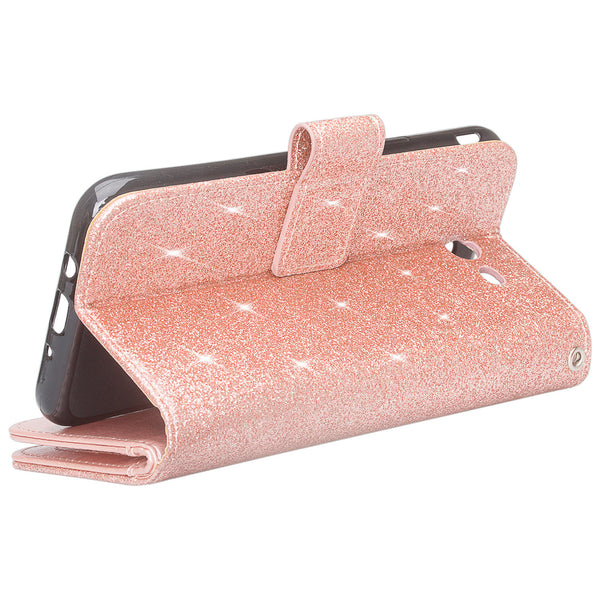 Samsung Galaxy J7V / J7 Perx / J7 Sky Pro / J7 (2017) Glitter Wallet Case - Rose Gold - www.coverlabusa.com