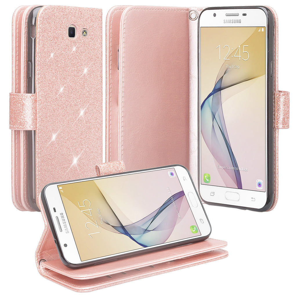 Samsung Galaxy J7V / J7 Perx / J7 Sky Pro / J7 (2017) Glitter Wallet Case - Rose Gold - www.coverlabusa.com