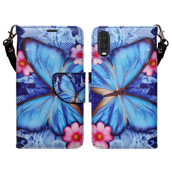 alcatel jitterbug smart 3 wallet case - blue butterfly - www.coverlabusa.com