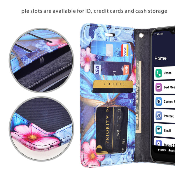 alcatel jitterbug smart 3 wallet case - blue butterfly - www.coverlabusa.com