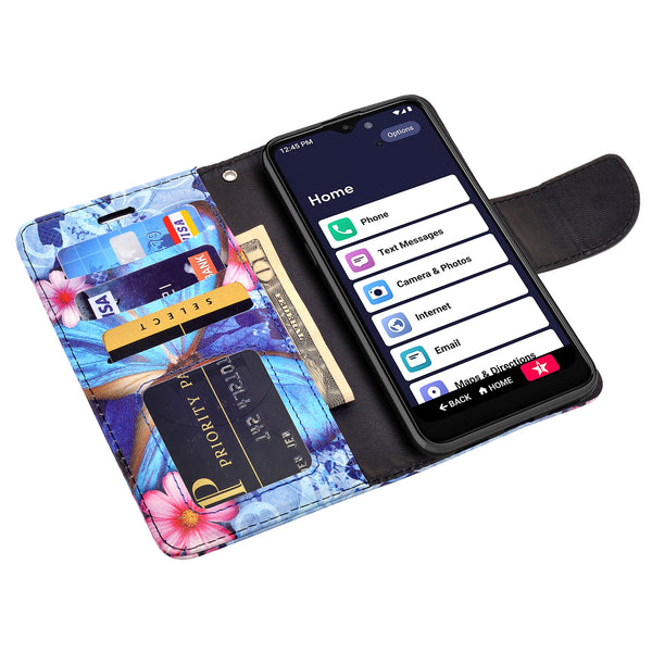 alcatel jitterbug smart 3 wallet case - blue butterfly - www.coverlabusa.com
