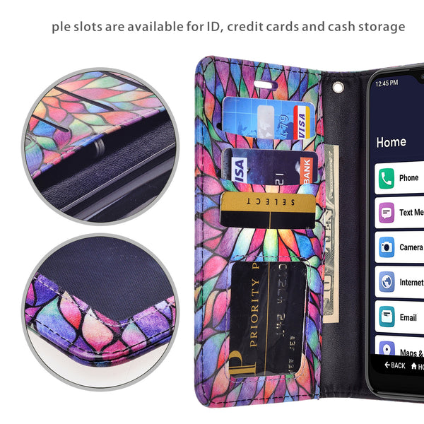 alcatel jitterbug smart 3 wallet case - rainbow flower - www.coverlabusa.com