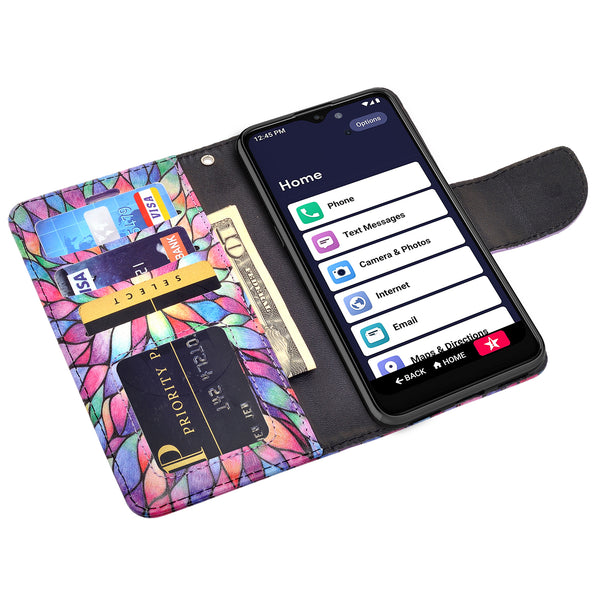 alcatel jitterbug smart 3 wallet case - rainbow flower - www.coverlabusa.com
