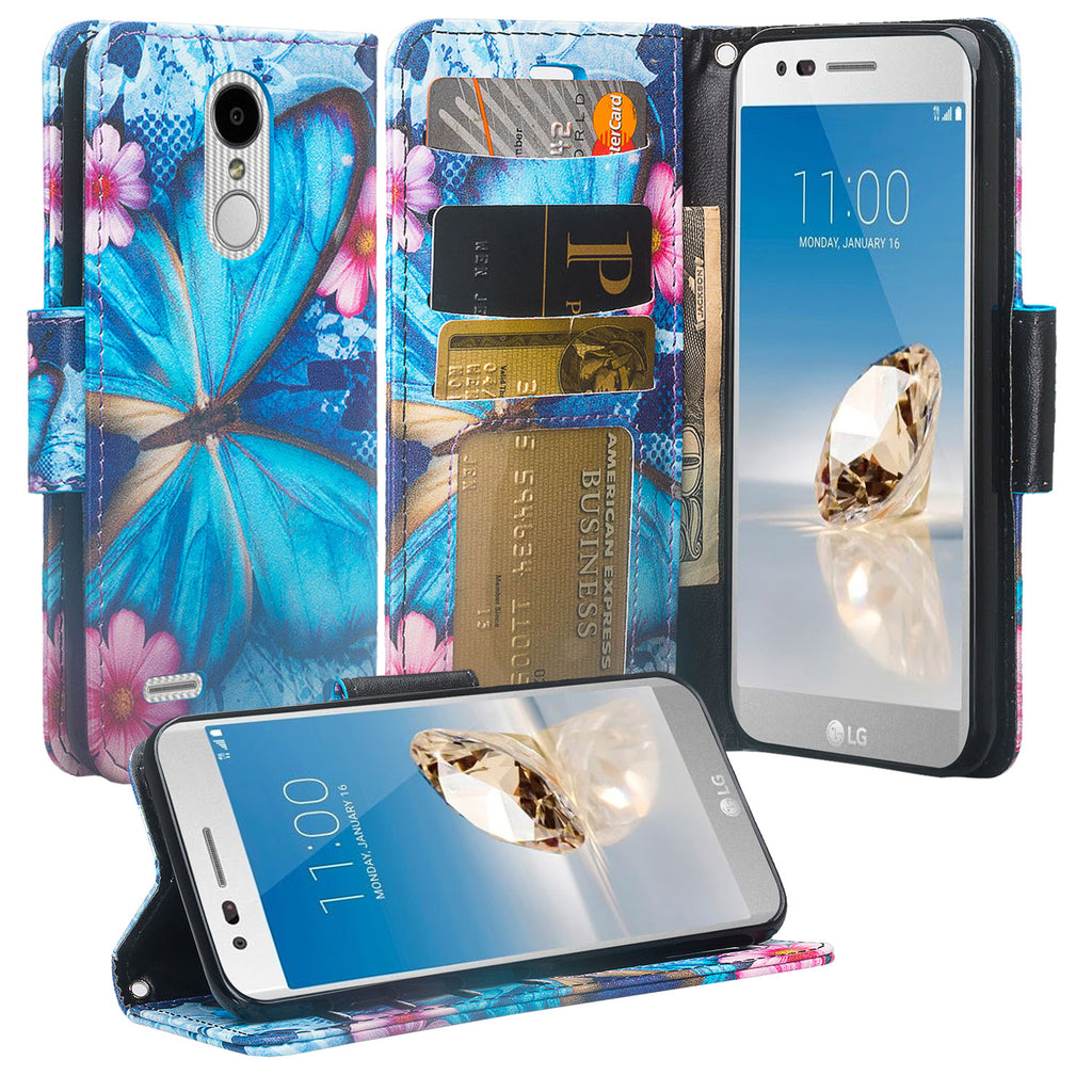 LG Aristo 2 Wallet Case - Blue Butterfly - www.coverlabusa.com
