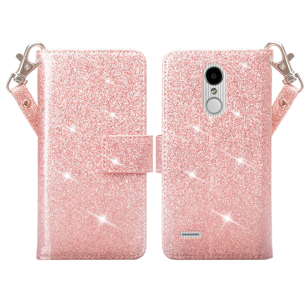 LG Aristo 2 Glitter Wallet Case - Rose Gold - www.coverlabusa.com