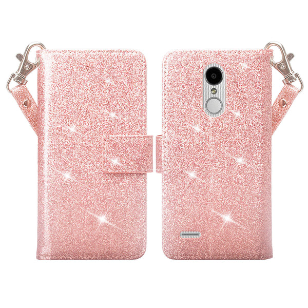 LG Aristo 2 Glitter Wallet Case - Rose Gold - www.coverlabusa.com