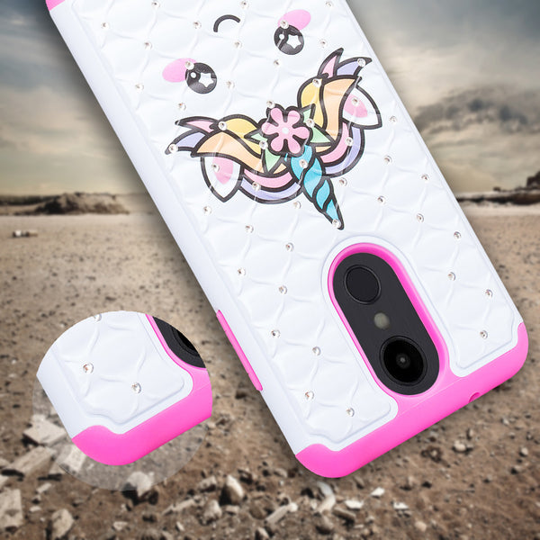 lg aristo 2 case crystal rhinestone - white unicorn - www.coverlabusa.com