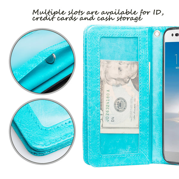 LG Aristo 2 Glitter Wallet Case - Teal - www.coverlabusa.com