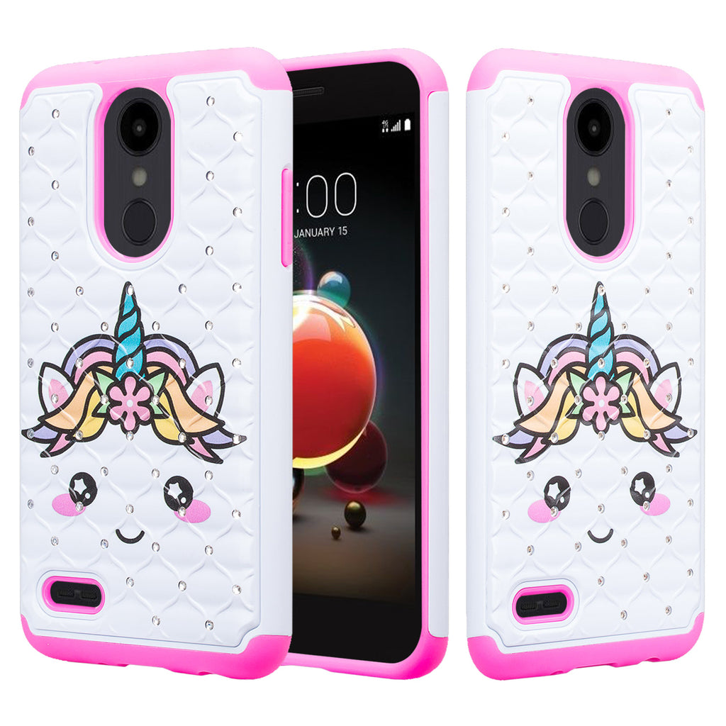 lg aristo 2 case crystal rhinestone - white unicorn - www.coverlabusa.com
